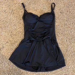 Rose Marie Reid Black Gathered Swimdress